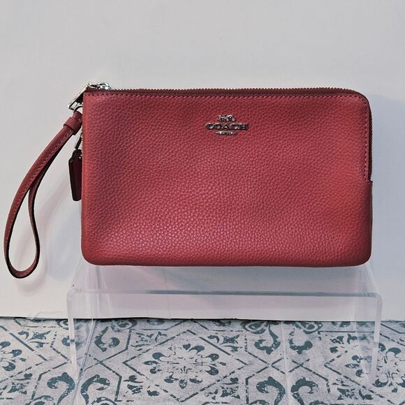 Coach Double Zipper Pocket Wristlet In Musted Red/Rust. EUC - Picture 1 of 16